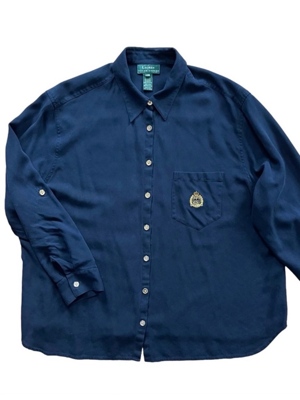 Ralph Lauren Navy Blue Button-Down Shirt with Chest Crest